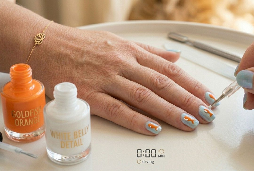 How to Paint The Fishy Belly Detail of Gold Fish Nail Art How to Paint The Fishy Belly Detail of Gold Fish Nail Art