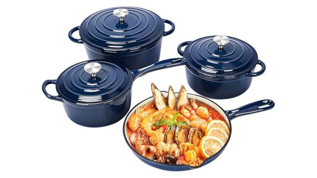 QuliMetal Nonstick Enameled Cast Iron Cookware Set, Frying Pan Skillet